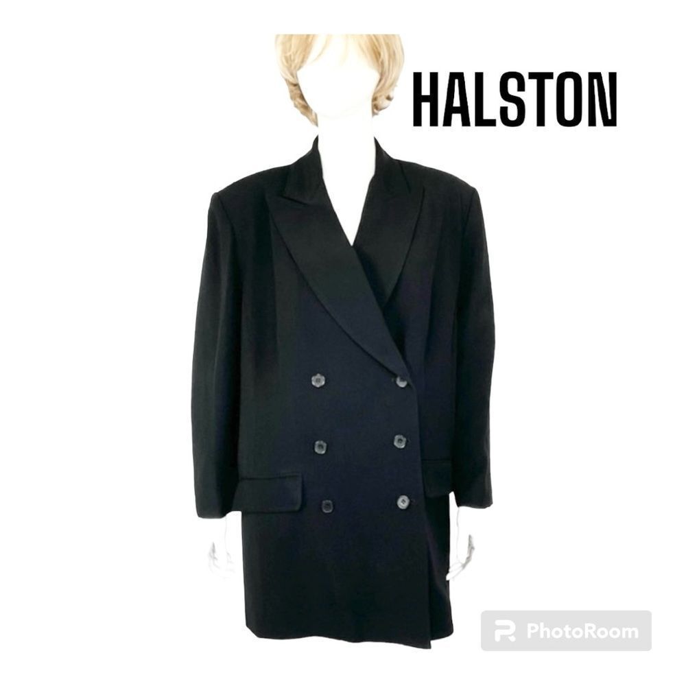 Halston Lifestyle Black Three Button Double Breasted Blazer Suit Jacket 18R
